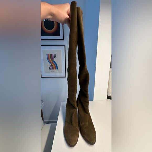 Stuart Weitzman Demiswoon Olive Green Suede Over the Knee Wedge Boots - Picture 5 of 8